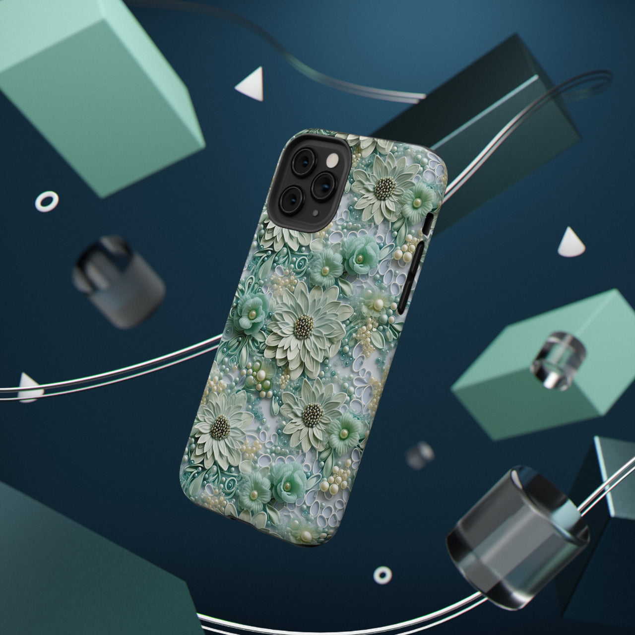 Teal Petals - Impact-Resistant Cases for iPhone 11, iPhone 11 Pro, and iPhone 11 Pro Max. Supports Wireless Charging.