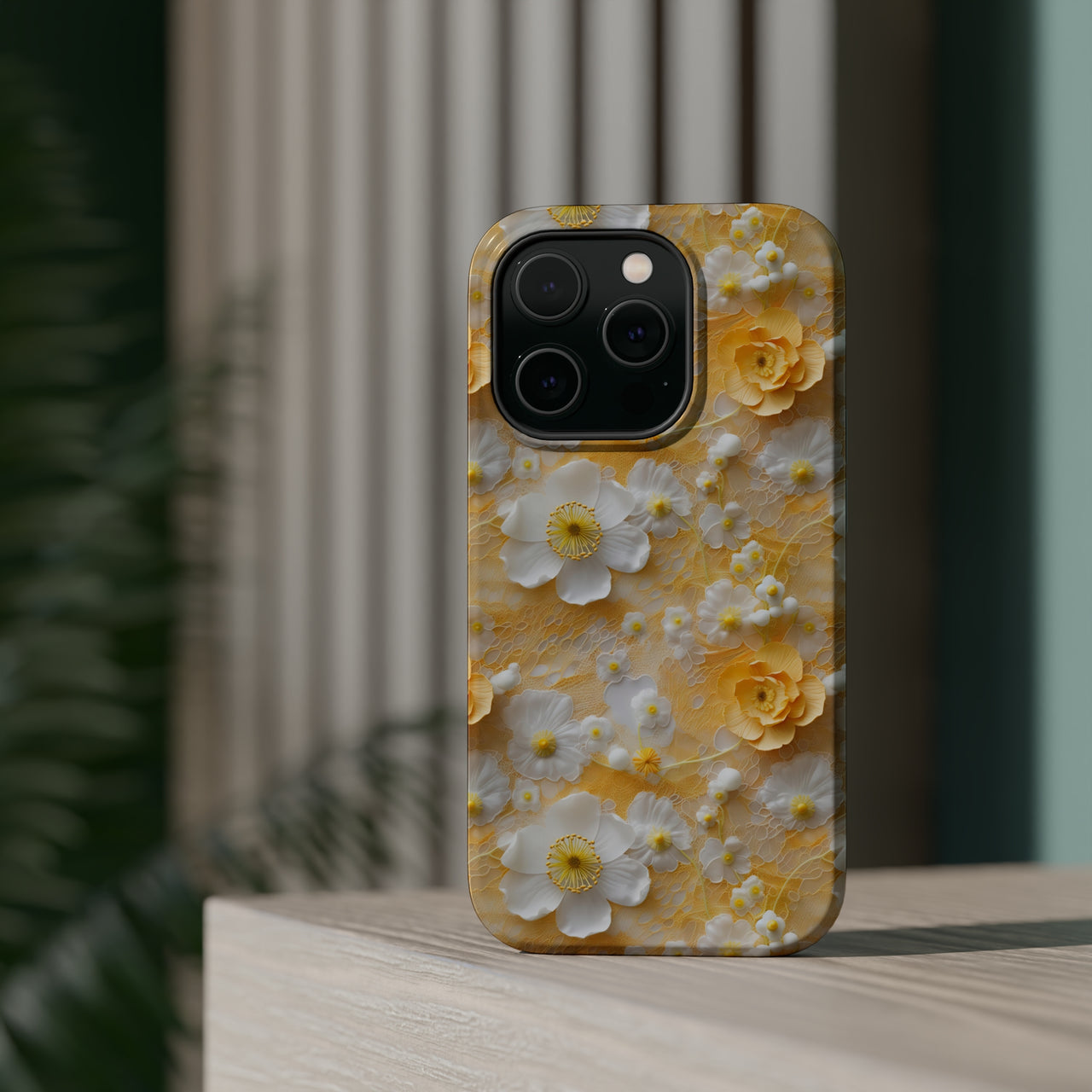 Yellow Floral MagSafe Tough Cases for iPhone 14, iPhone 14 Pro, iPhone 14 Plus, and iPhone 14 Pro Max