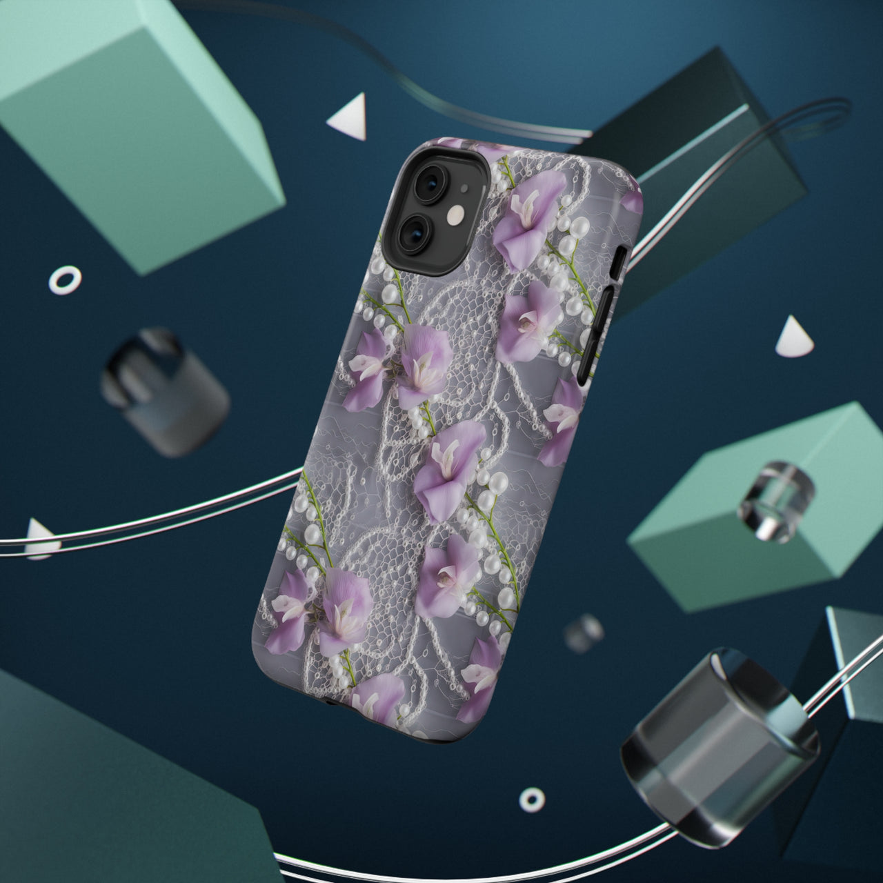 Purple Sweet Pea Impact-Resistant Cases for iPhone 11, iPhone 11 Pro, and iPhone 11 Pro Max. Supports Wireless Charging.