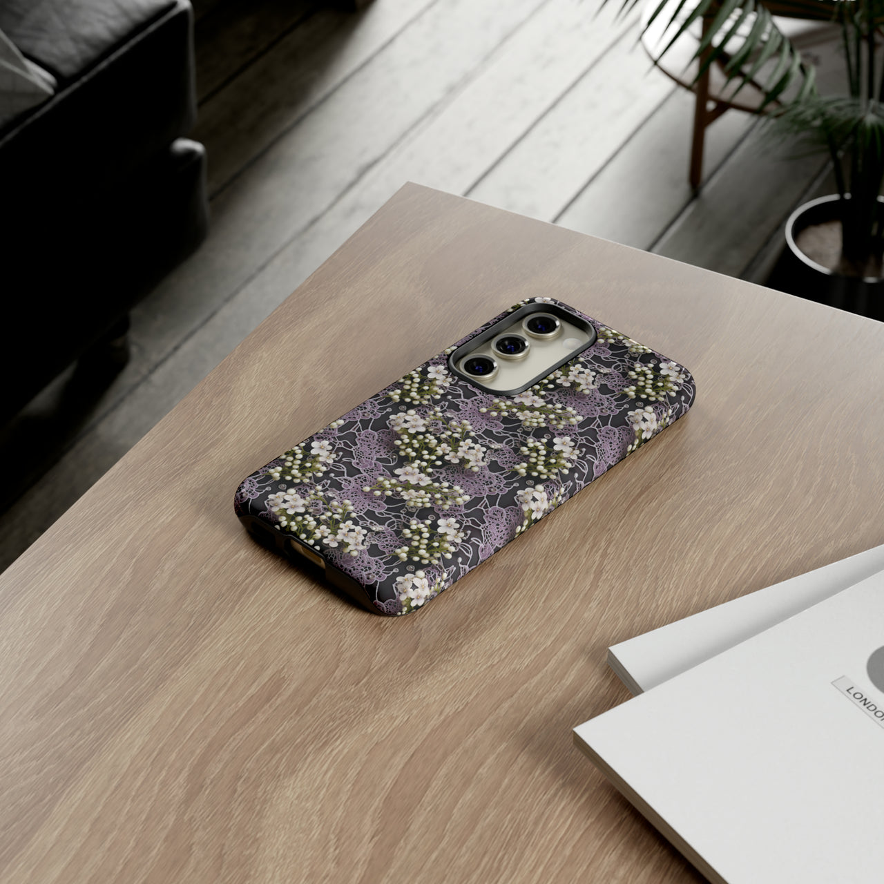 White Flowers on a Purple Bed - Tough Case for Samsung Galaxy S23, Samsung Galaxy S23 Plus, and Samsung Galaxy S23 Ultra