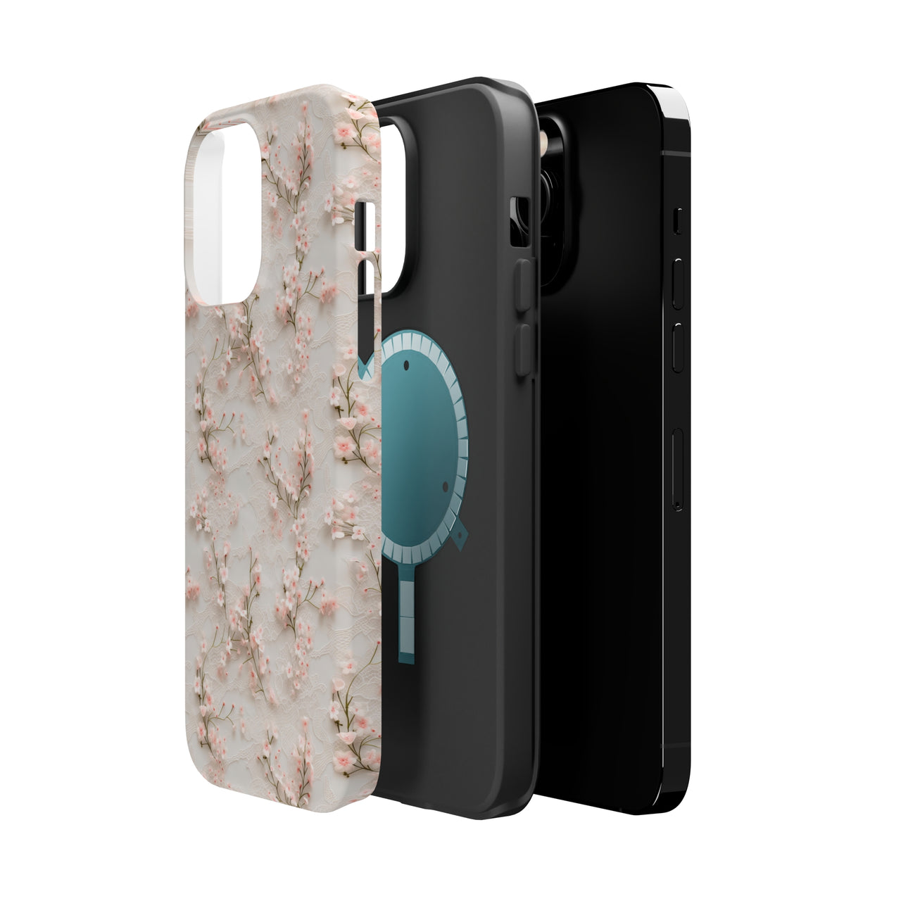 White Lace and Cherry Blossoms MagSafe Tough Cases for iPhone 14, iPhone 14 Pro, iPhone 14 Plus, and iPhone 14 Pro Max