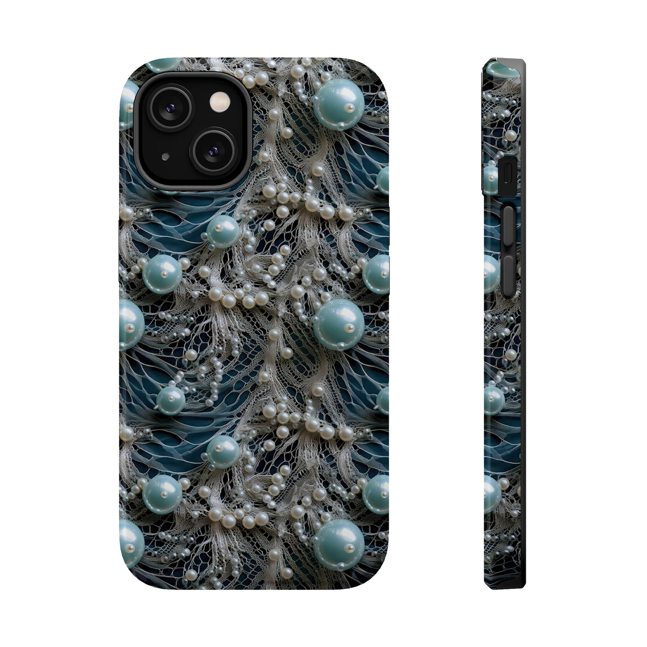 Sea Foam Lace and Pearls MagSafe Tough Cases for iPhone 14, iPhone 14 Pro, iPhone 14 Plus, and iPhone 14 Pro Max