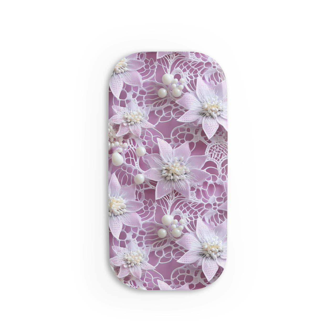 White Clematis and Lace on Pink Background Phone Click-On Grip