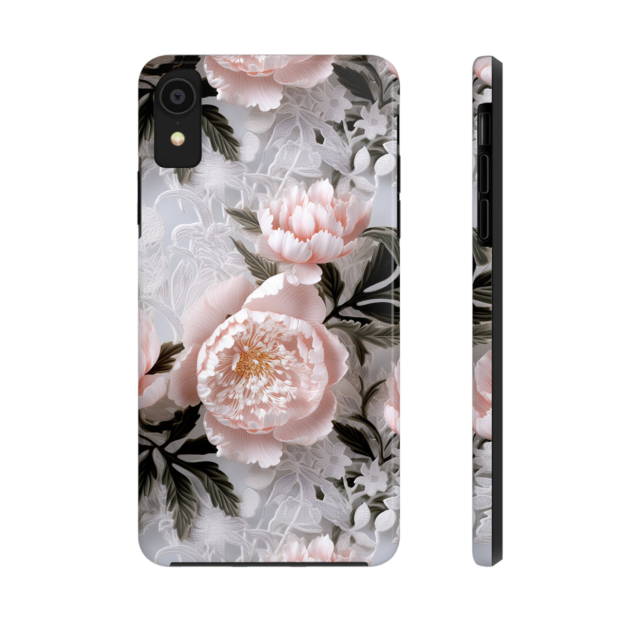 Pink Peony Tough Phone Cases for iPhone X, iPhone XR, iPhone XS, and iPhone XS MAX. Supports Wireless Charging.