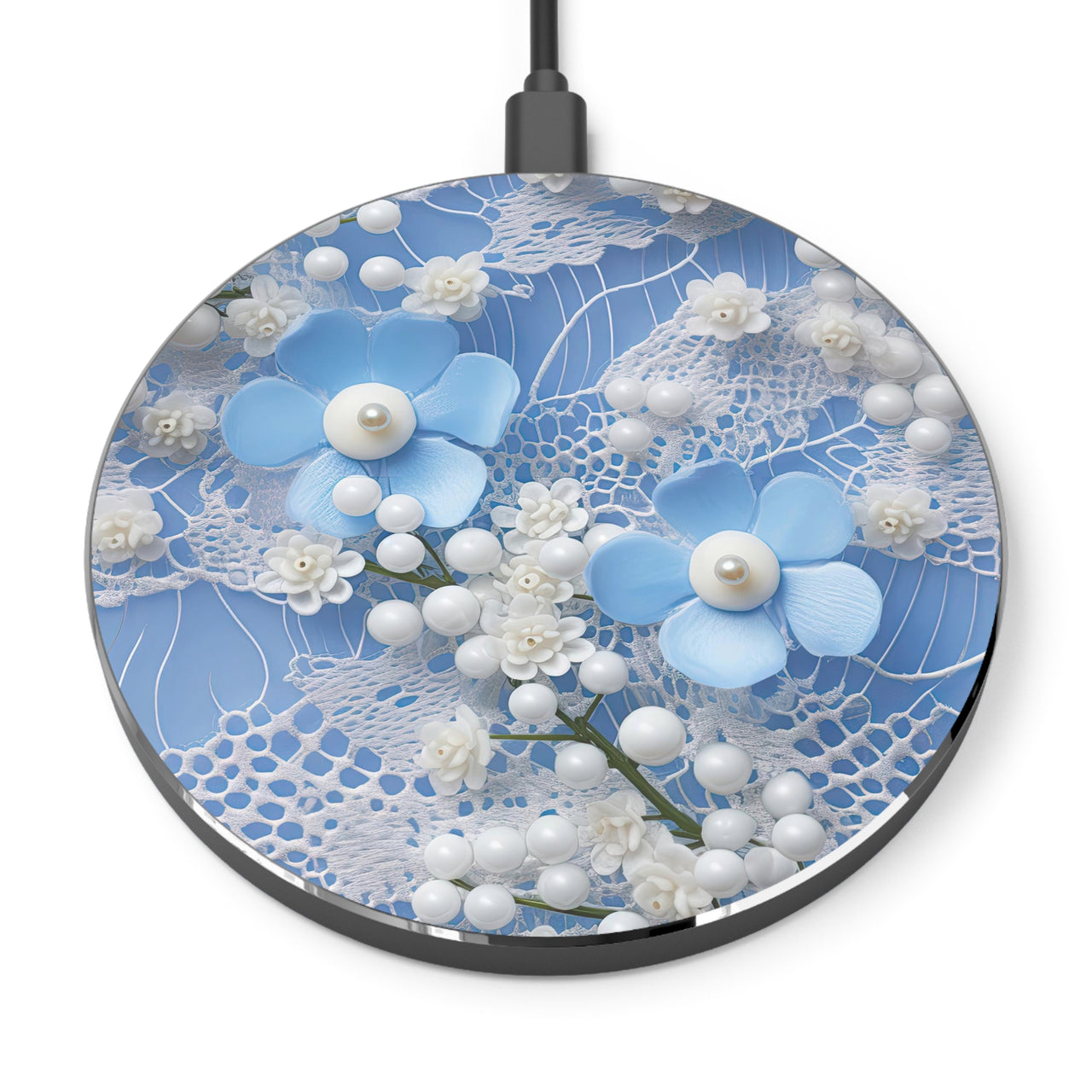 Pearls and Lace on Baby Blue - Wireless Charger for Qi Enabled Phones