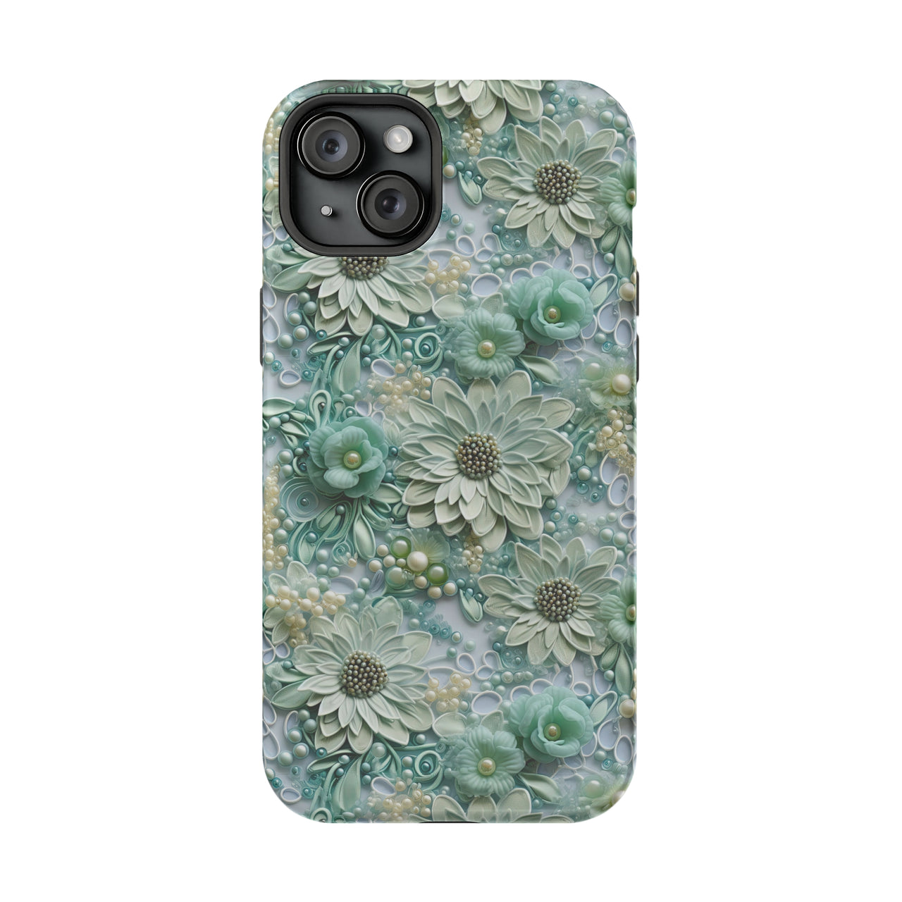 Teal Petals - MagSafe Tough Case for iPhone 15, iPhone 15 Pro, iPhone 15 Plus, & iPhone 15 Pro Max