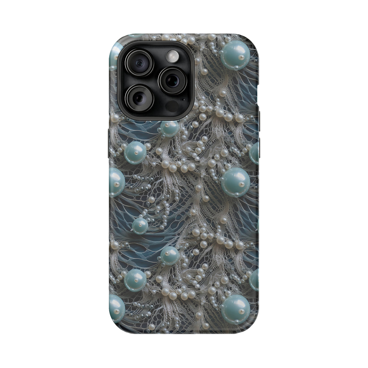 Sea Foam Lace and Pearls - MagSafe Tough Case for iPhone 15, iPhone 15 Pro, iPhone 15 Plus, & iPhone 15 Pro Max