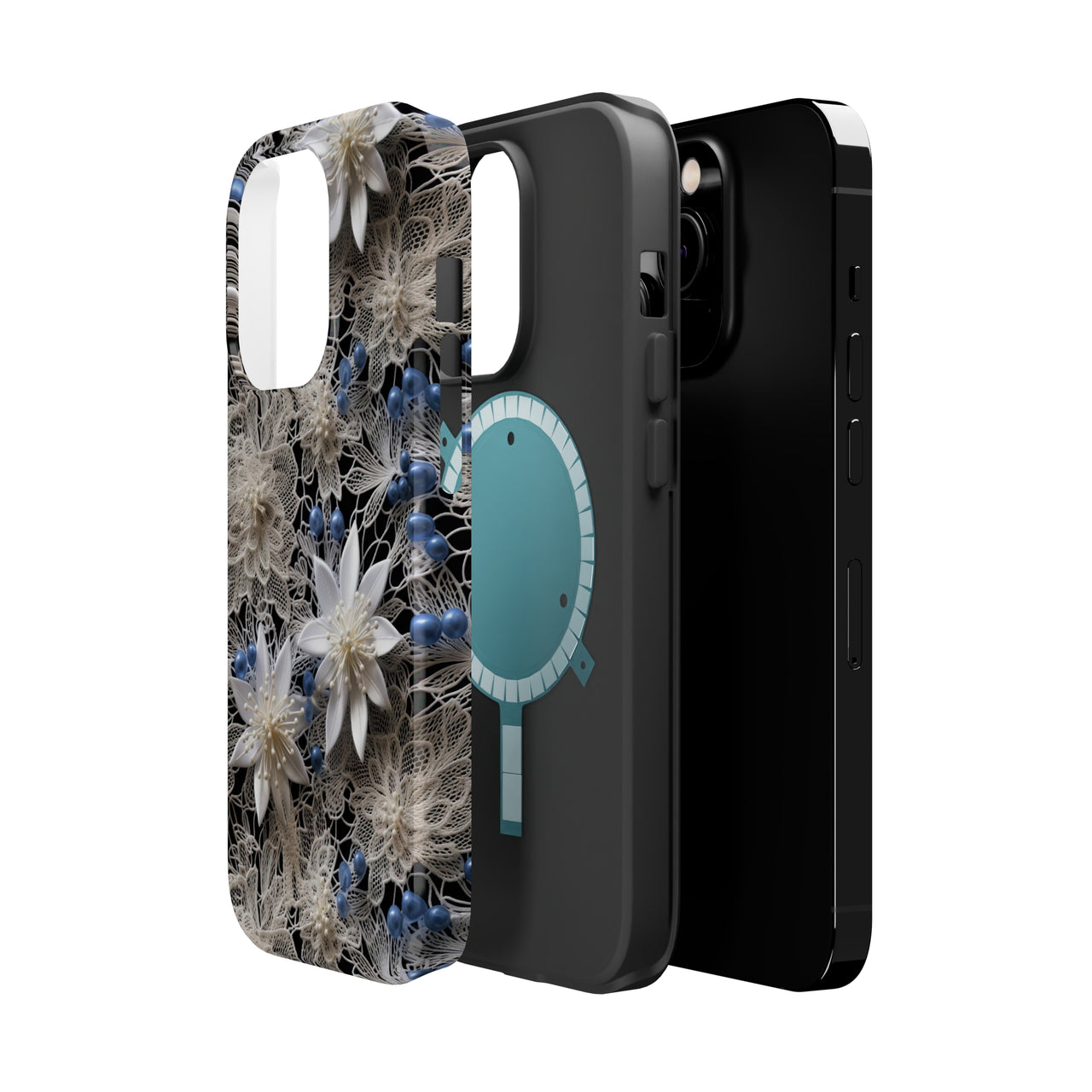 Vintage Lace and Clematis MagSafe Tough Cases for iPhone 14, iPhone 14 Pro, iPhone 14 Plus, and iPhone 14 Pro Max