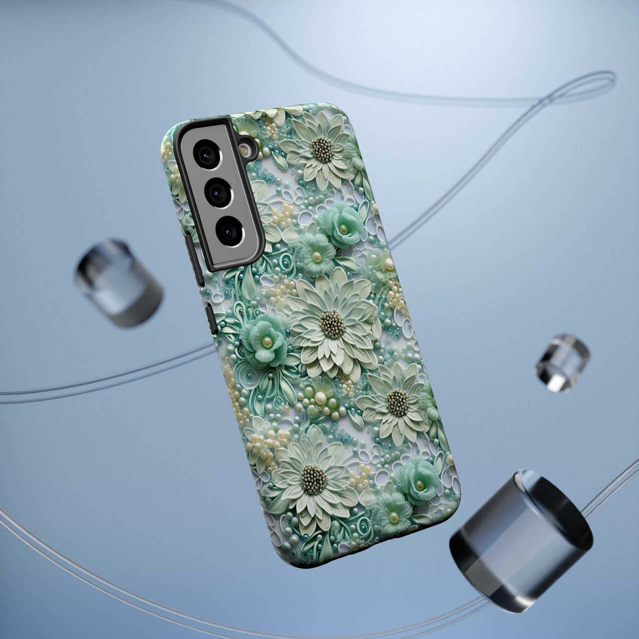 Teal Petals - Impact-Resistant Case for Samsung Galaxy S22, Samsung Galaxy S22 Plus, and Samsung Galaxy S22 Ultra. Supports Wireless Charging.