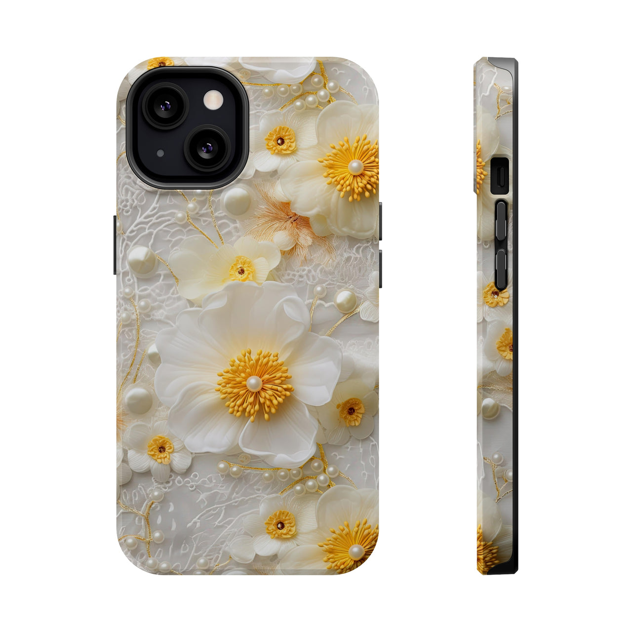 White and Yellow Floral MagSafe Tough Cases for iPhone 13, iPhone 13 Mini, iPhone 13 Pro, & iPhone 13 Pro Max