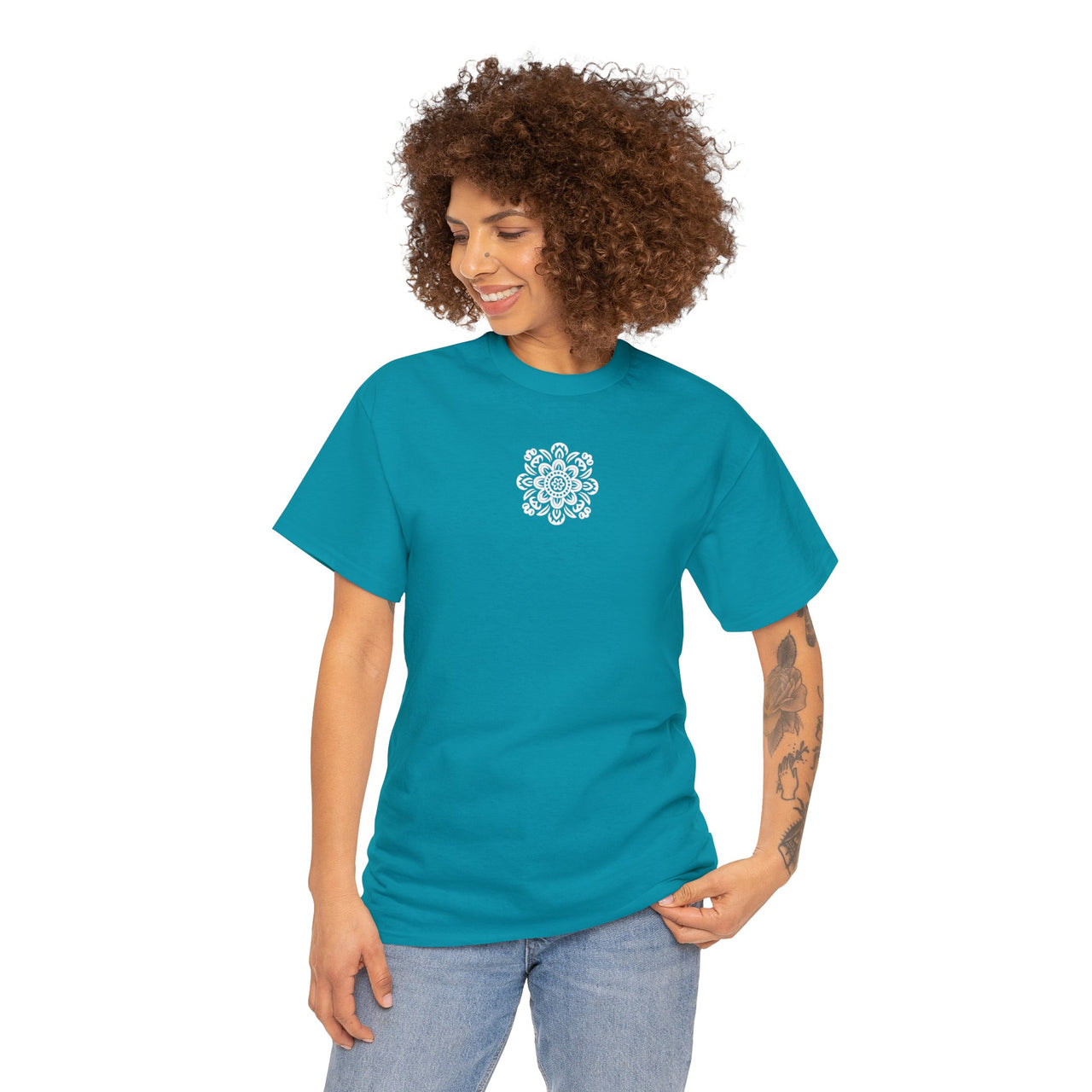 Front and Back Flower Design - Unisex Heavy Cotton Tee