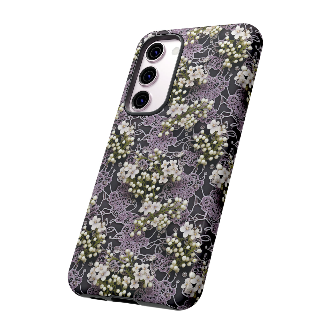 White Flowers on a Purple Bed - Tough Case for Samsung Galaxy S23, Samsung Galaxy S23 Plus, and Samsung Galaxy S23 Ultra