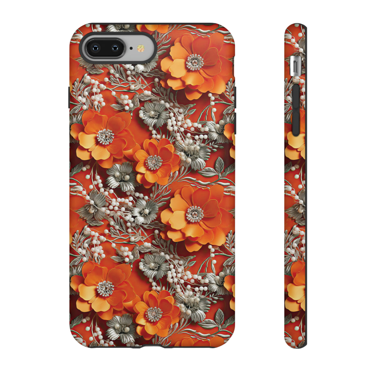 Orange Petals in Silver Tapestry Tough Case for iPhone 8 and iPhone 8 Plus