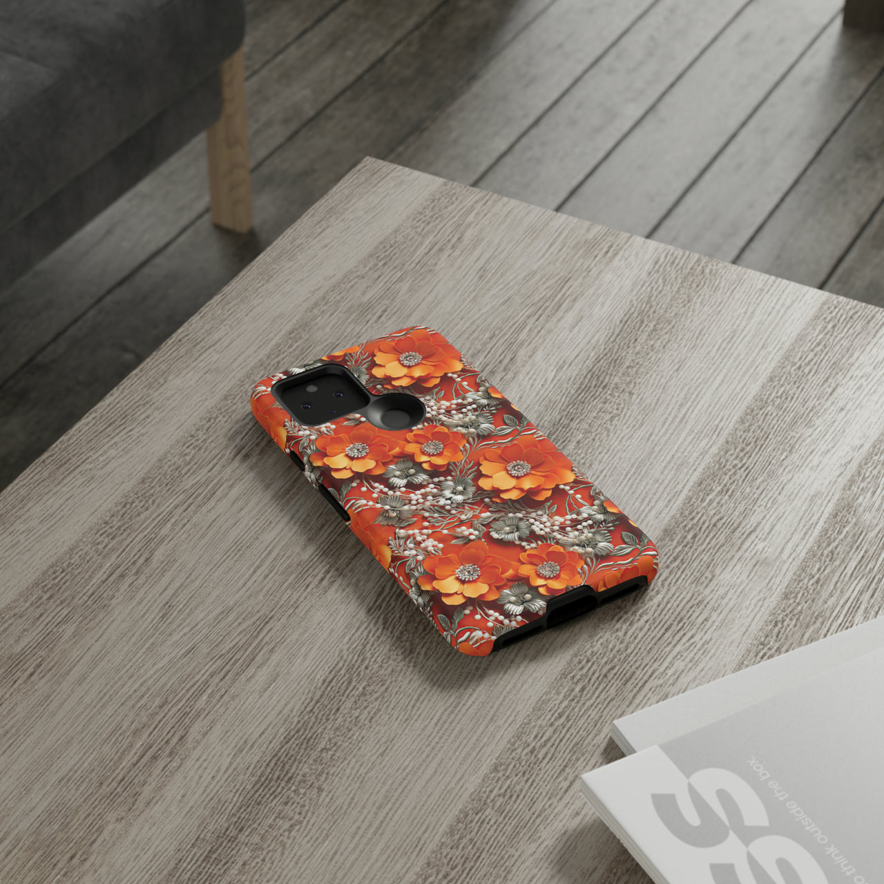 Orange Petals in Silver Tapestry Tough Case for Google Pixel 5 5G