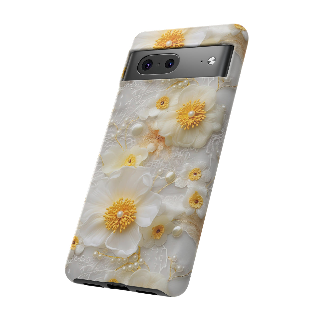 White and Yellow Floral Tough Case for Google Pixel 7