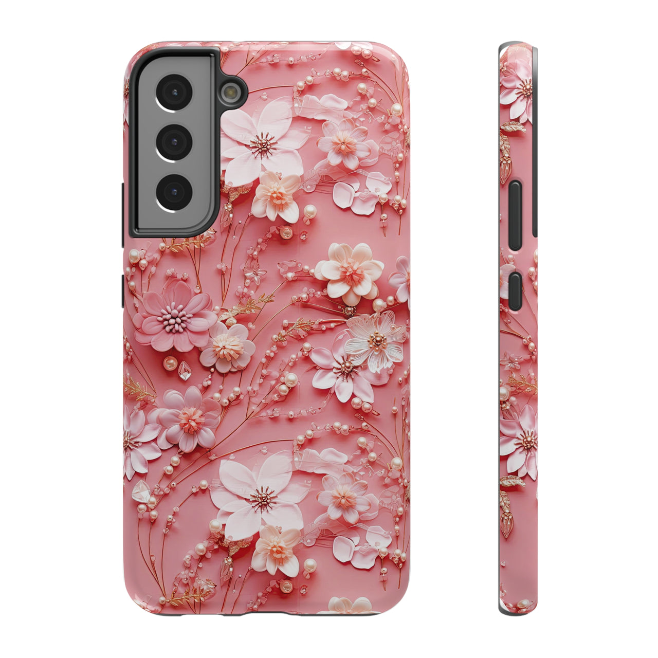 Floral Champagne Toast Impact-Resistant Case for Samsung Galaxy S22, Samsung Galaxy S22 Plus, and Samsung Galaxy S22 Ultra. Supports Wireless Charging.