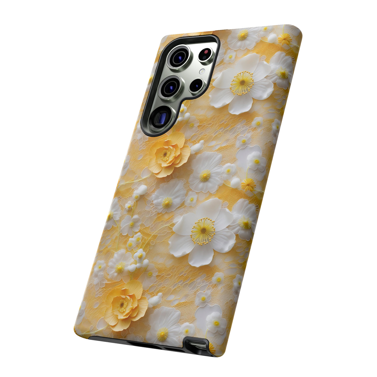 Yellow Floral Tough Cases for Samsung Galaxy S23, Samsung Galaxy S23 Plus, and Samsung Galaxy S23 Ultra