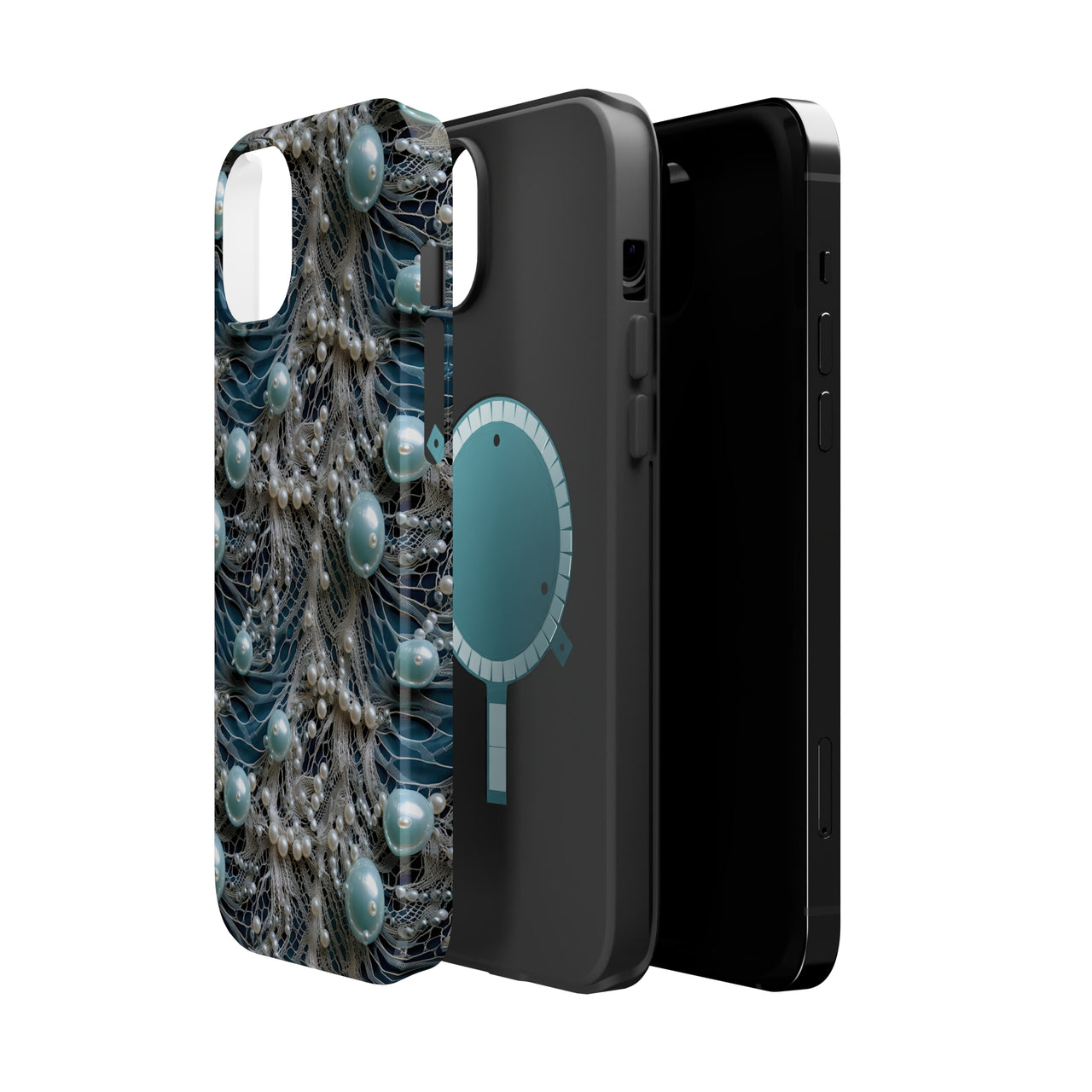 Sea Foam Lace and Pearls MagSafe Tough Cases for iPhone 14, iPhone 14 Pro, iPhone 14 Plus, and iPhone 14 Pro Max