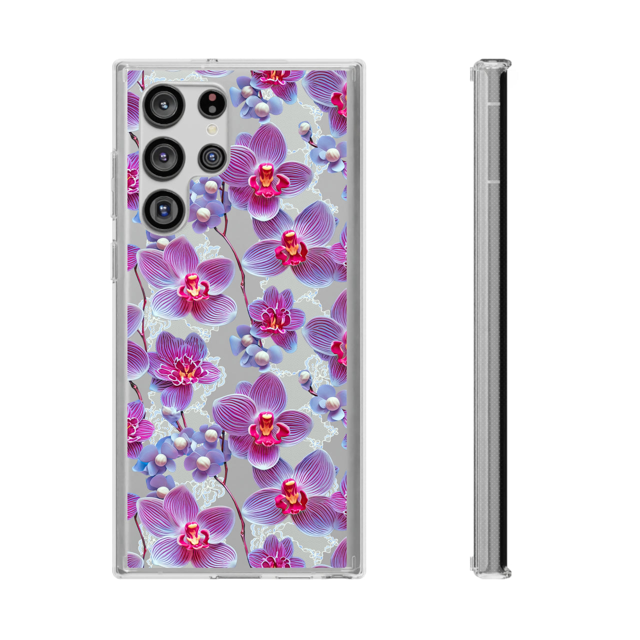 *Clear Case* Fuchsia Orchid - Samsung Galaxy S22, Samsung Galaxy S22 Plus, Samsung Galaxy S22 Ultra - Supports Wireless Charging