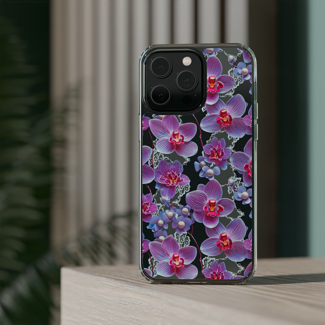 *Clear Case* Fuchsia Orchid - iPhone 14, iPhone 14 Pro, iPhone 14 Plus, iPhone 14 Pro Max - Supports Wireless Charging