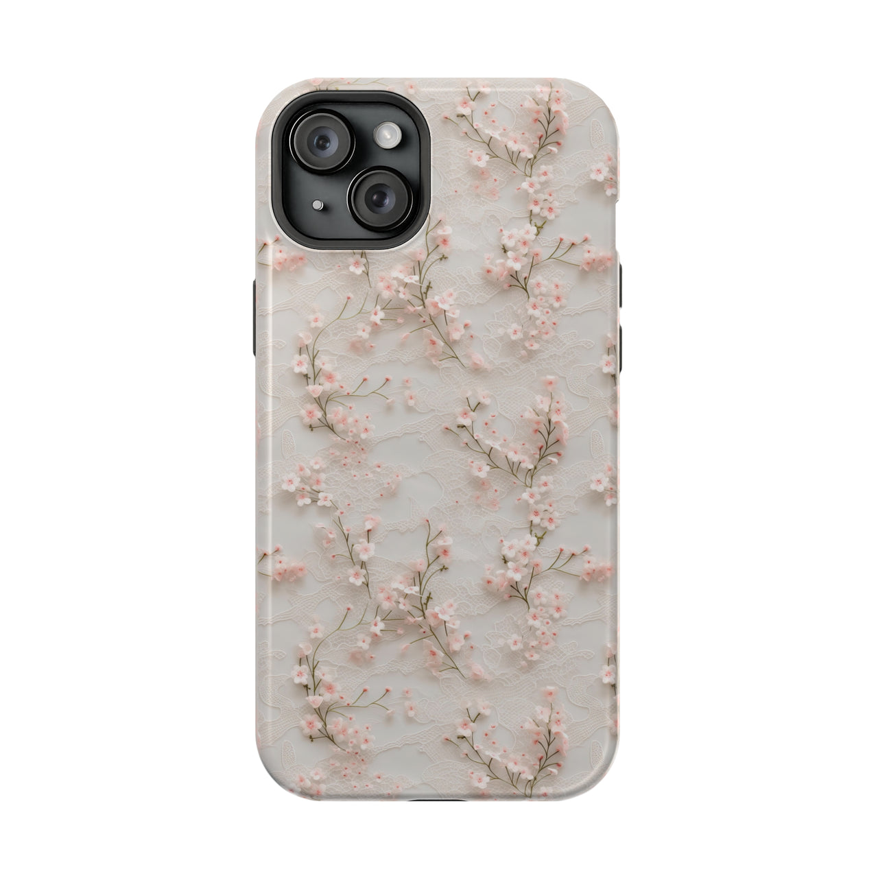 White Lace and Cherry Blossoms - MagSafe Tough Case for iPhone 15, iPhone 15 Pro, iPhone 15 Plus, & iPhone 15 Pro Max