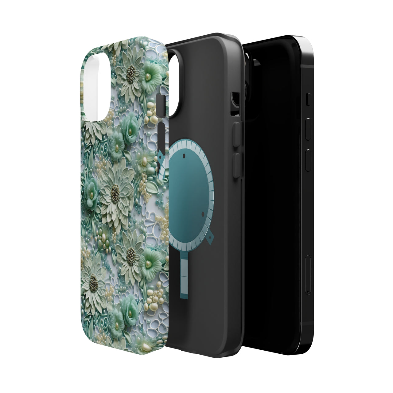 Teal Petals - MagSafe Tough Cases for iPhone 14, iPhone 14 Pro, iPhone 14 Plus, and iPhone 14 Pro Max