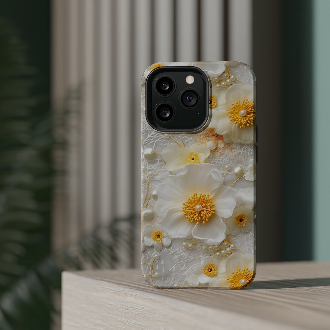 White and Yellow Floral MagSafe Tough Cases for iPhone 13, iPhone 13 Mini, iPhone 13 Pro, & iPhone 13 Pro Max