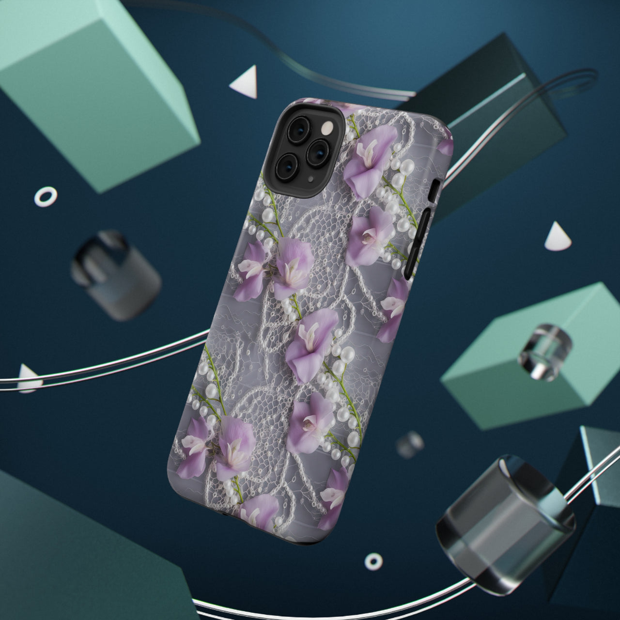 Purple Sweet Pea Impact-Resistant Cases for iPhone 11, iPhone 11 Pro, and iPhone 11 Pro Max. Supports Wireless Charging.