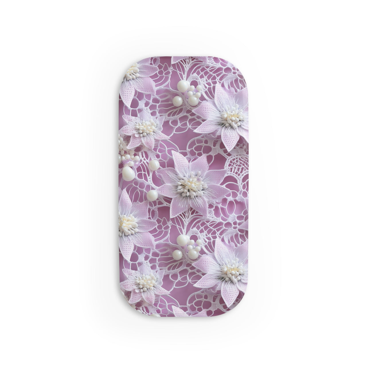 White Clematis and Lace on Pink Background Phone Click-On Grip