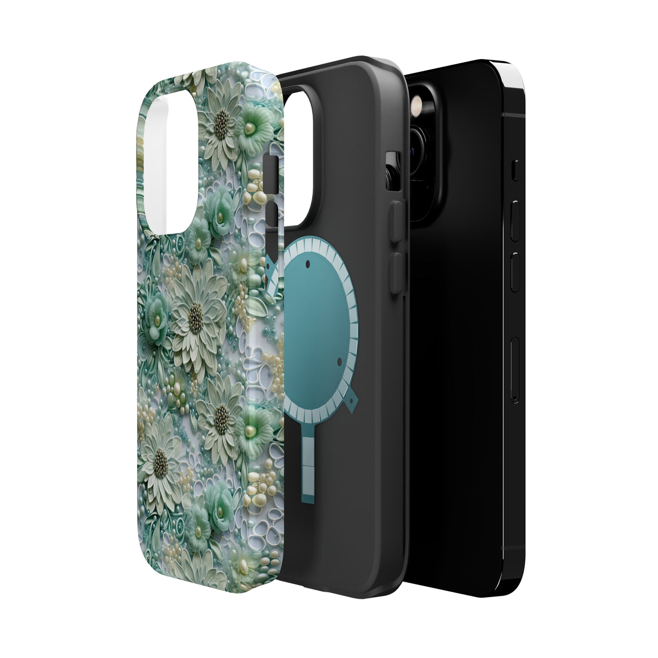 Teal Petals - MagSafe Tough Cases for iPhone 14, iPhone 14 Pro, iPhone 14 Plus, and iPhone 14 Pro Max