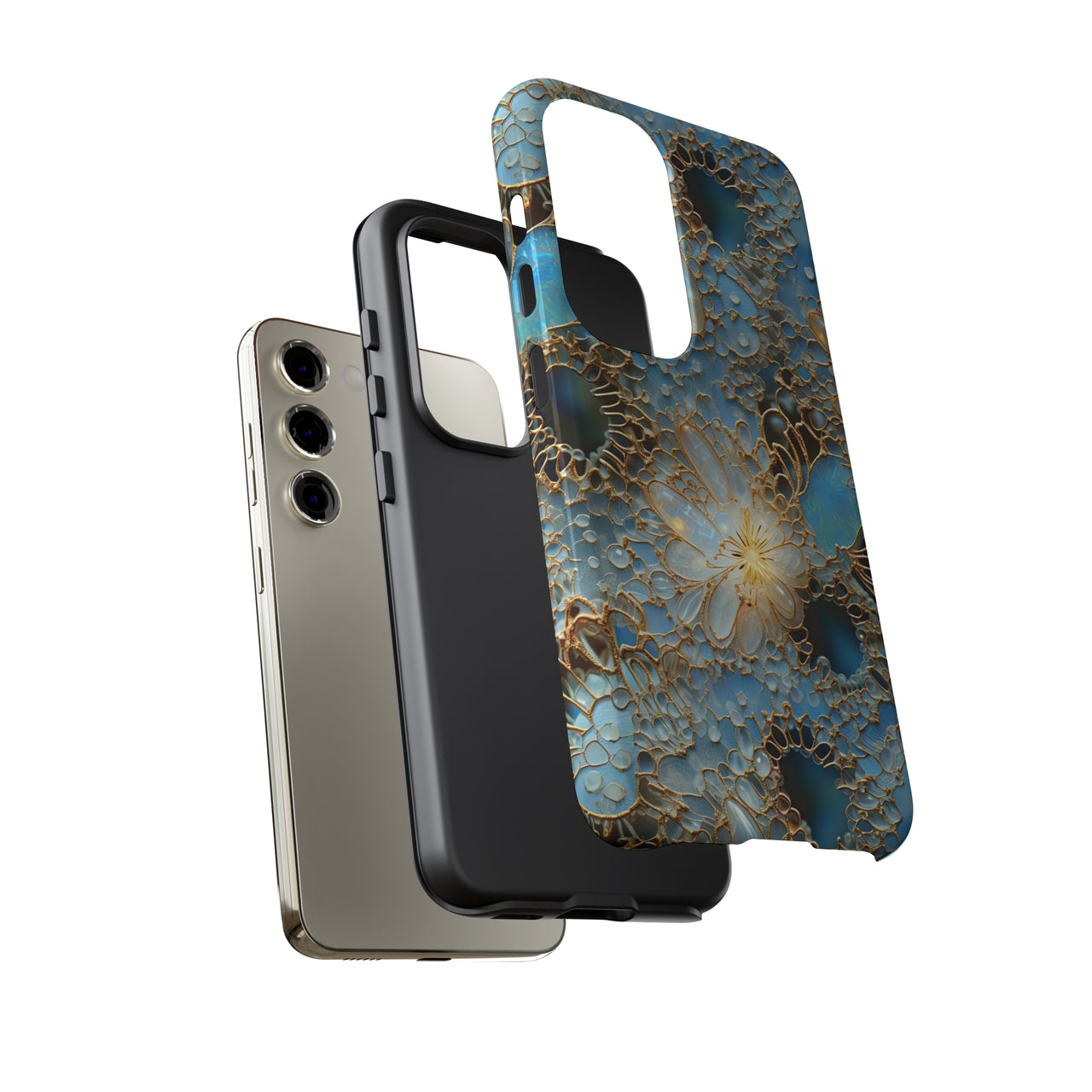 Gemstones and Gold Lace Tough Cases for Samsung Galaxy S23, Samsung Galaxy S23 Plus, and Samsung Galaxy S23 Ultra