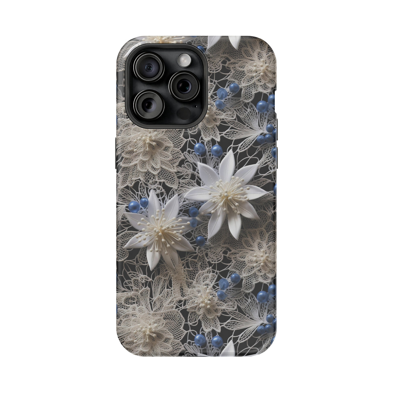 Vintage Lace and Clematis - MagSafe Tough Case for iPhone 15, iPhone 15 Pro, iPhone 15 Plus, & iPhone 15 Pro Max