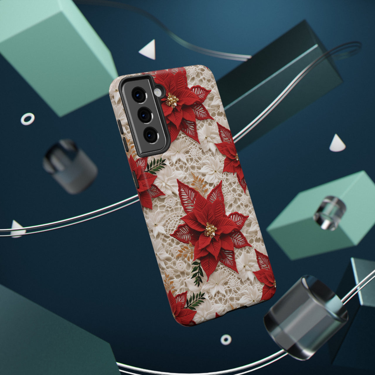 Christmas Poinsettia Impact-Resistant Cases for Samsung Galaxy S21, Samsung Galaxy S21 Plus, and Samsung Galaxy S21 Ultra. Supports Wireless Charging.