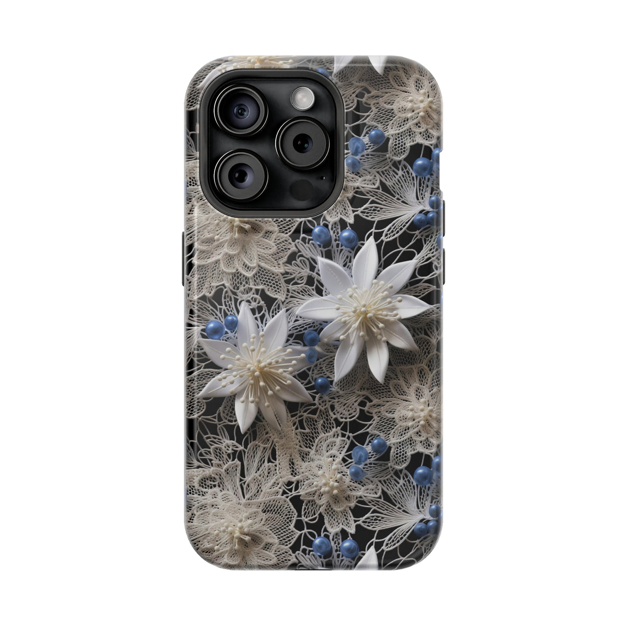 Vintage Lace and Clematis - MagSafe Tough Case for iPhone 15, iPhone 15 Pro, iPhone 15 Plus, & iPhone 15 Pro Max