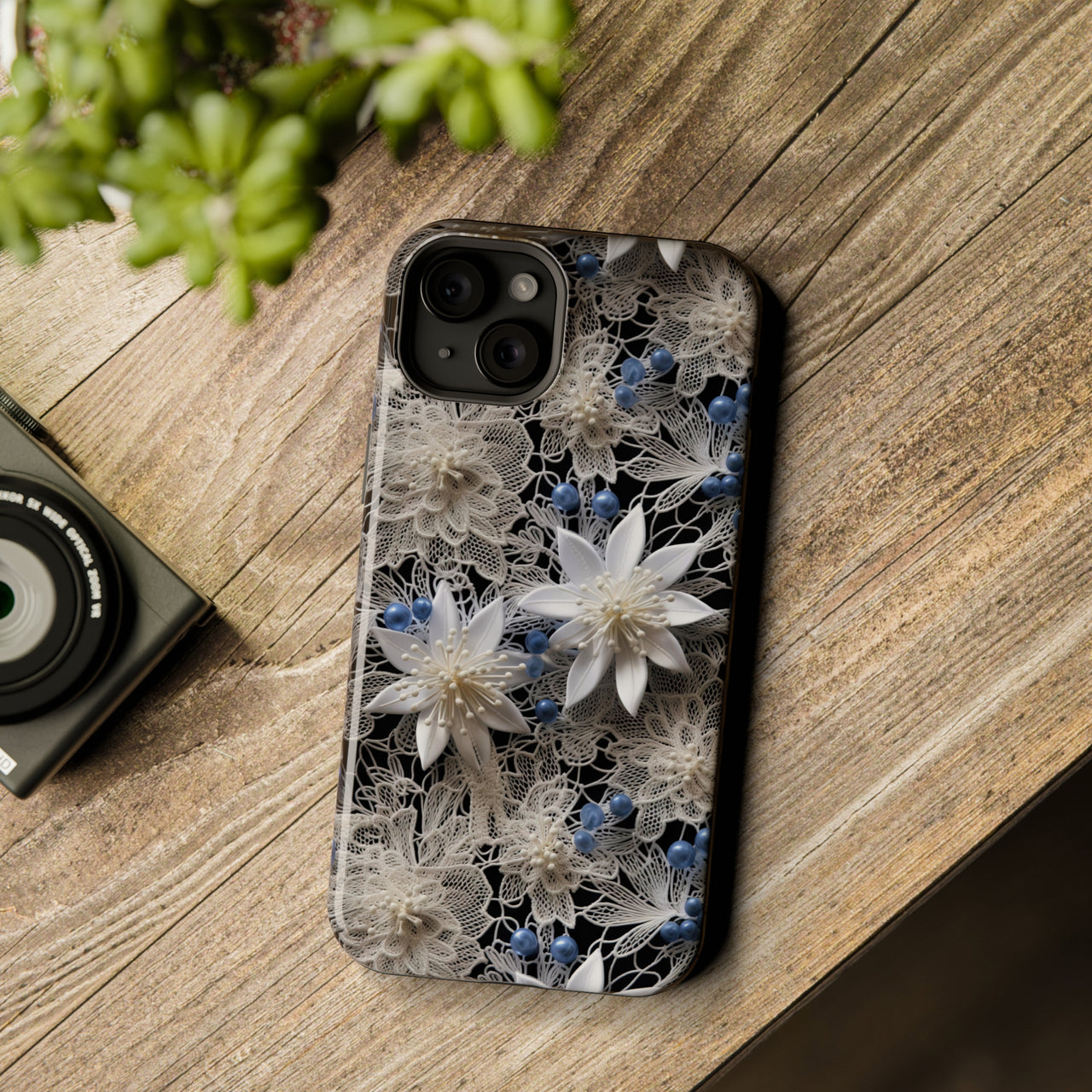 Vintage Lace and Clematis - MagSafe Tough Case for iPhone 15, iPhone 15 Pro, iPhone 15 Plus, & iPhone 15 Pro Max