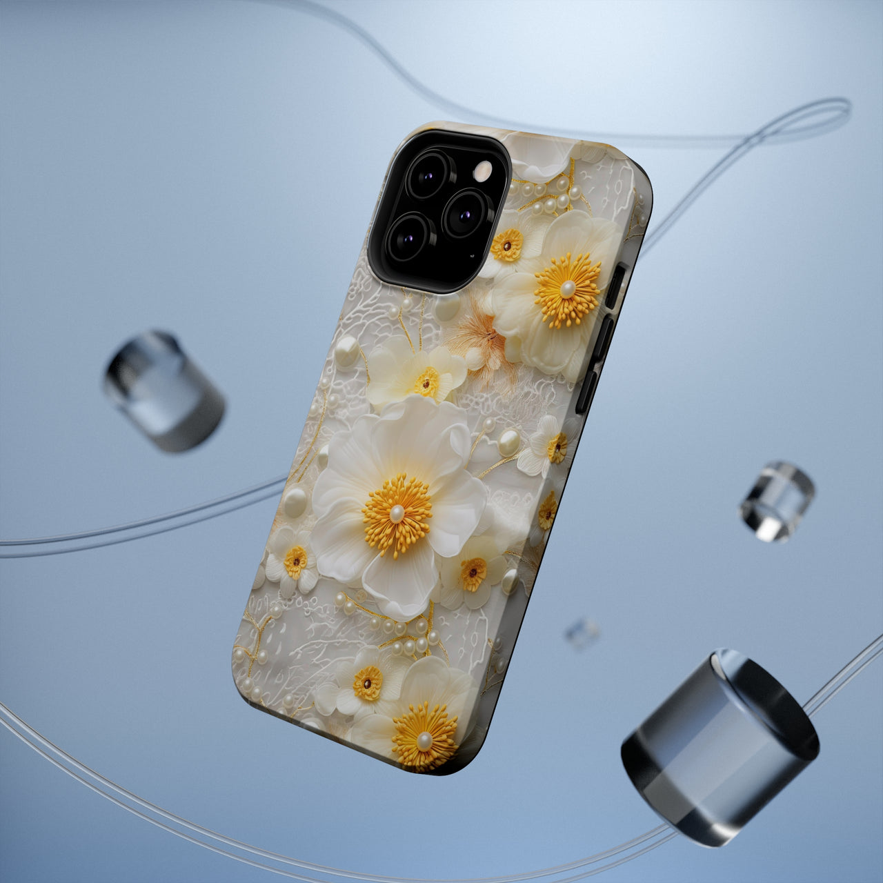 White and Yellow Floral MagSafe Tough Cases for iPhone 13, iPhone 13 Mini, iPhone 13 Pro, & iPhone 13 Pro Max