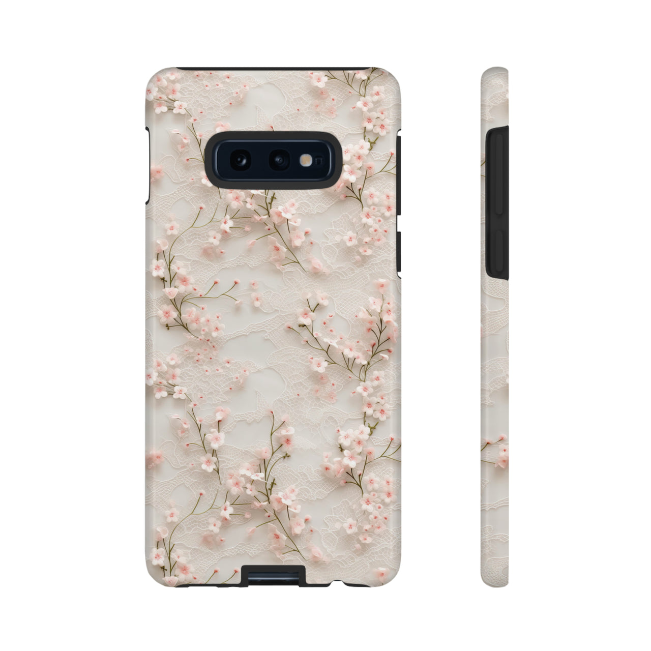 White Lace and Cherry Blossoms Tough Cases for Samsung Galaxy S10, Samsung Galaxy S10E, and Samsung Galaxy S10 Plus