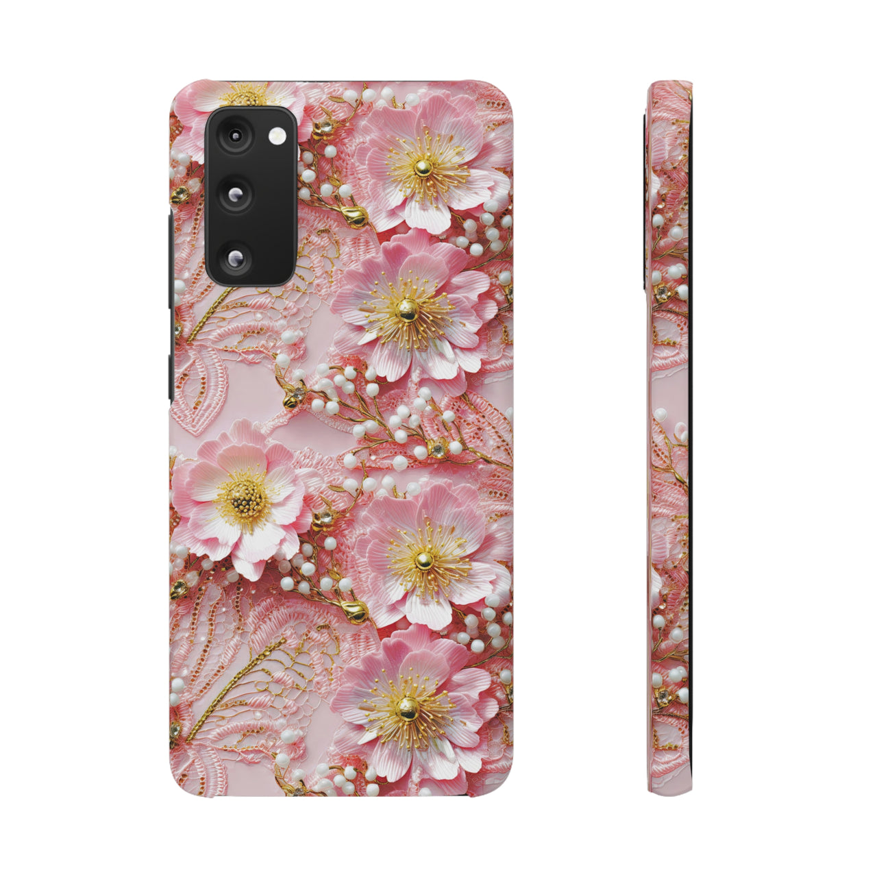 Gold-Kissed Flowers on Pink Lace - Snap Case for Samsung Galaxy S20, Samsung Galaxy S20+, Samsung Galaxy S20 Ultra, & Samsung Galaxy S20 FE