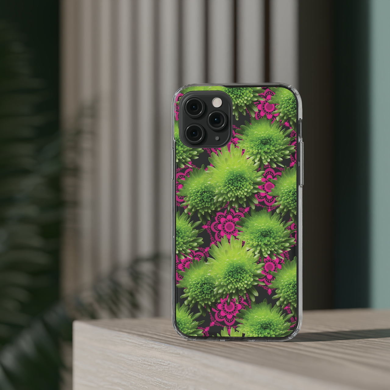 *Clear Case* Green Mums and Lace - iPhone 11, iPhone 11 Pro, iPhone 11 Pro Max - Supports Wireless Charging