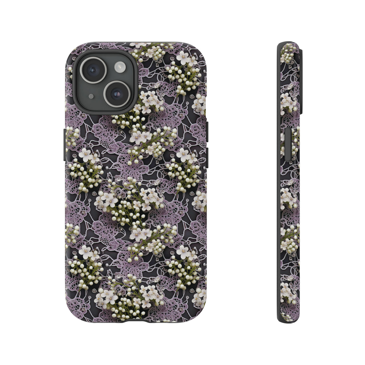 White Flowers on a Purple Bed - Tough Case for iPhone 15, iPhone 15 Pro, iPhone 15 Plus, and iPhone 15 Pro Max