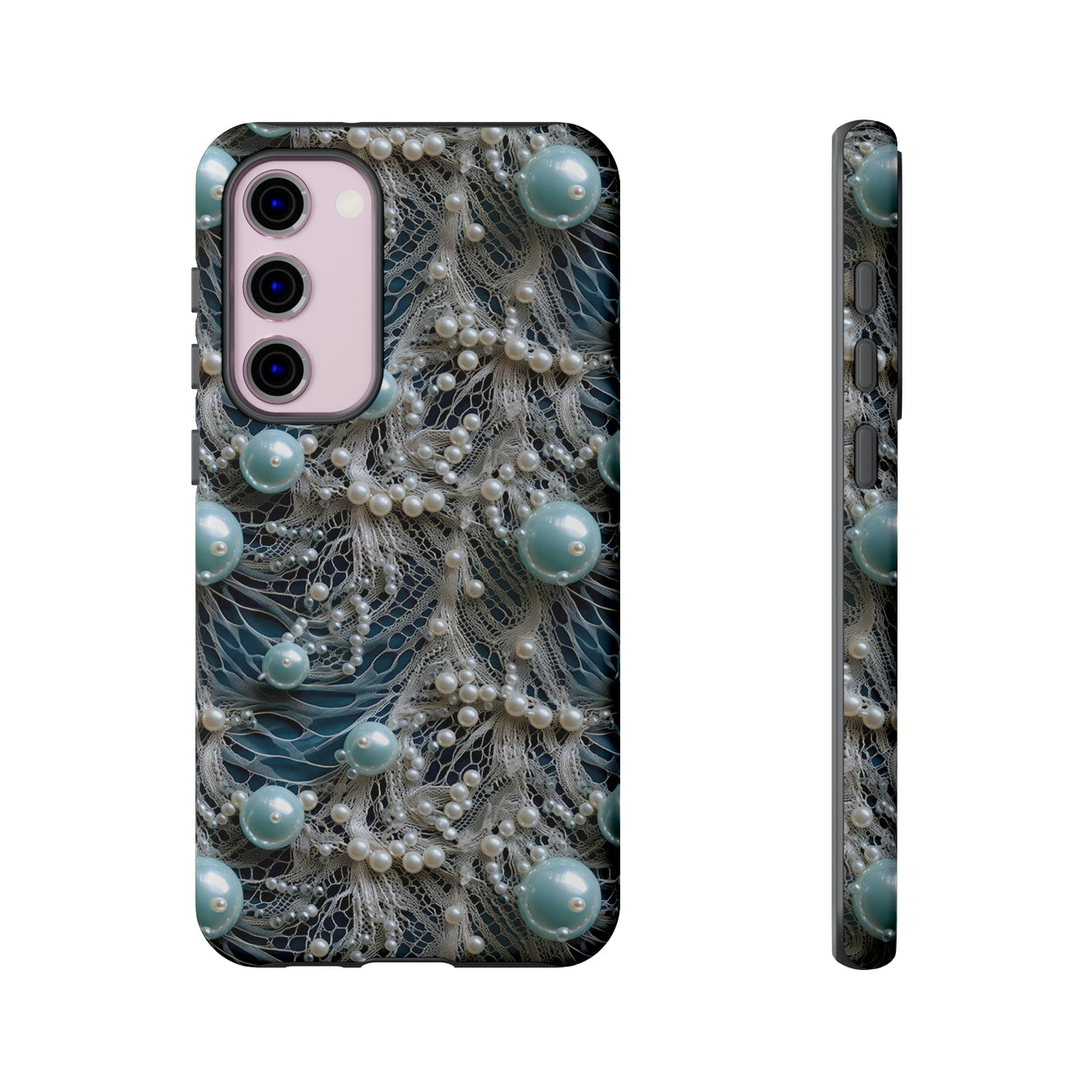 Sea Foam Lace and Pearls Tough Cases for Samsung Galaxy S23, Samsung Galaxy S23 Plus, and Samsung Galaxy S23 Ultra