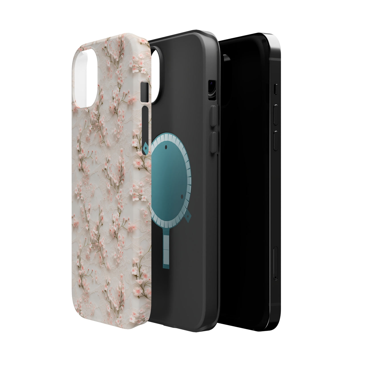 White Lace and Cherry Blossoms MagSafe Tough Cases for iPhone 14, iPhone 14 Pro, iPhone 14 Plus, and iPhone 14 Pro Max