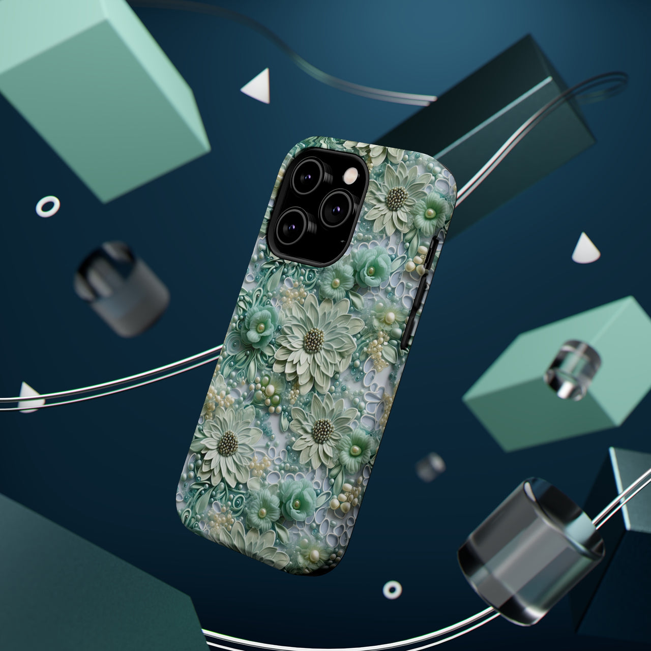 Teal Petals - MagSafe Tough Cases for iPhone 14, iPhone 14 Pro, iPhone 14 Plus, and iPhone 14 Pro Max