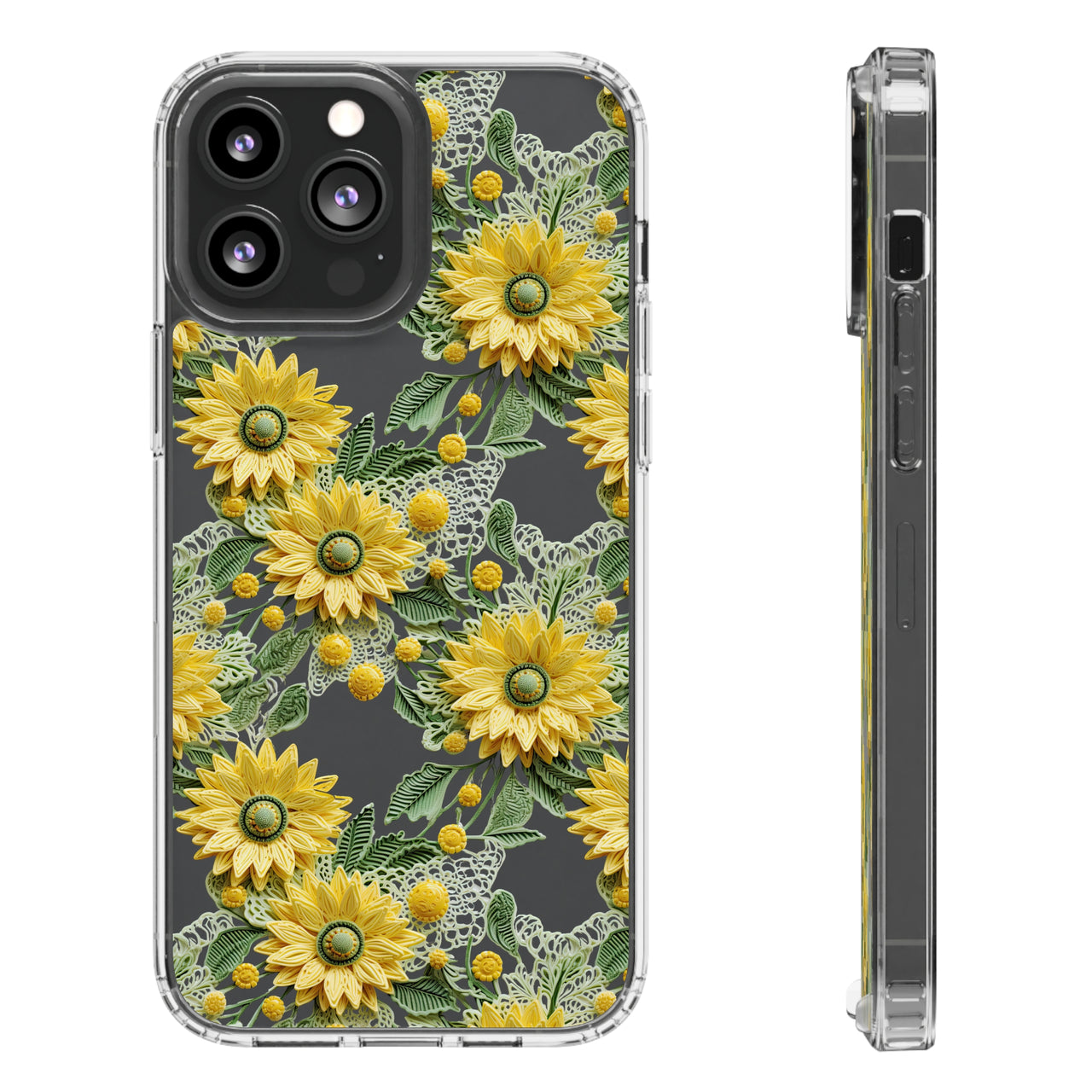 *Clear Case* Whimsical Sunflowers - iPhone 13, iPhone 13 Mini, iPhone 13 Pro, iPhone 13 Pro Max - Supports Wireless Charging