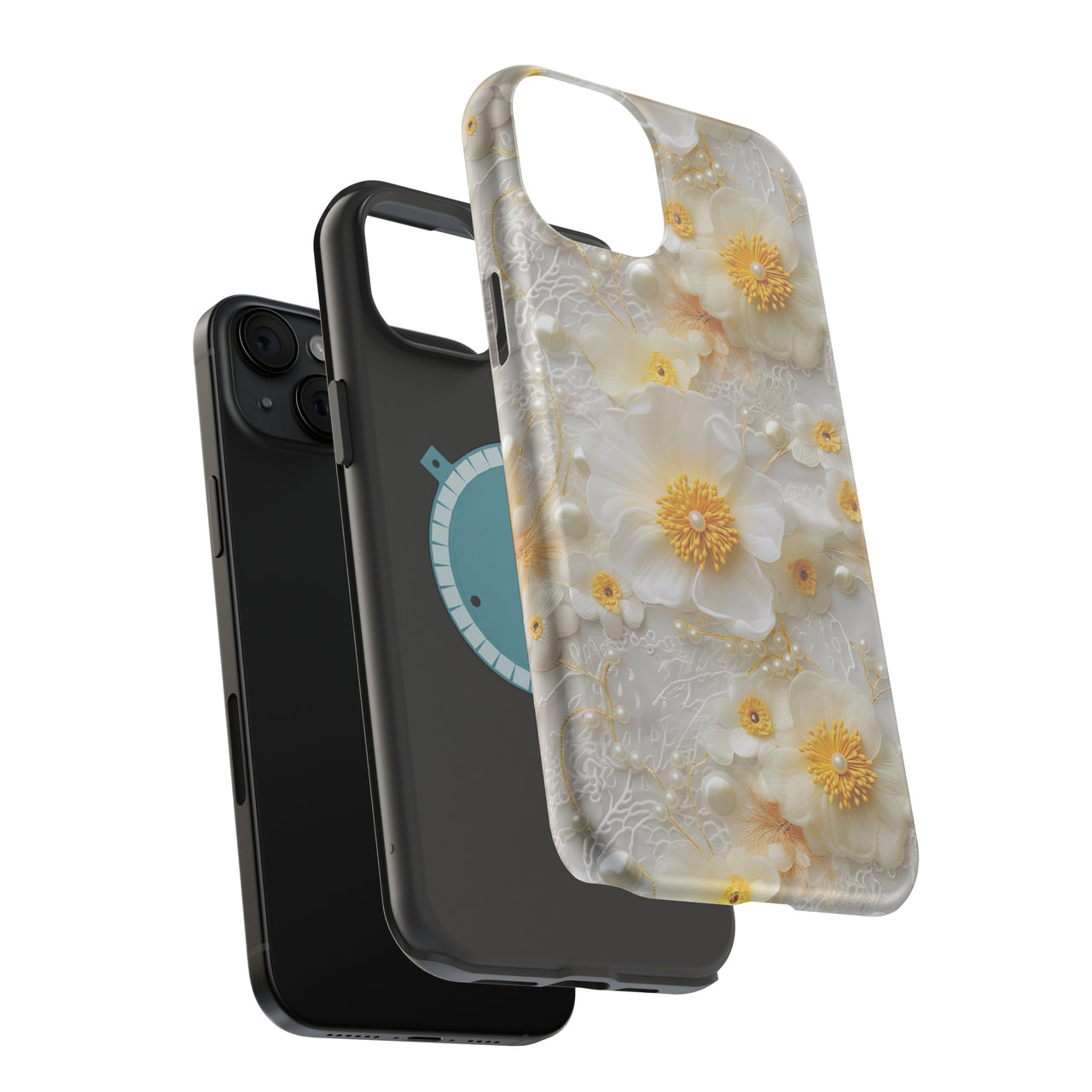 White and Yellow Floral - MagSafe Tough Case for iPhone 15, iPhone 15 Pro, iPhone 15 Plus, & iPhone 15 Pro Max