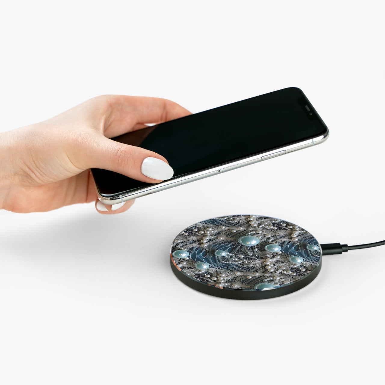 Sea Foam Lace and Pearls Wireless Charger for Qi Enabled Phones