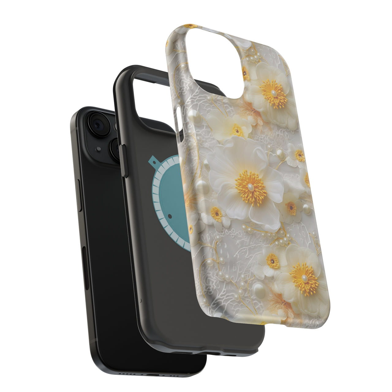 White and Yellow Floral - MagSafe Tough Case for iPhone 15, iPhone 15 Pro, iPhone 15 Plus, & iPhone 15 Pro Max