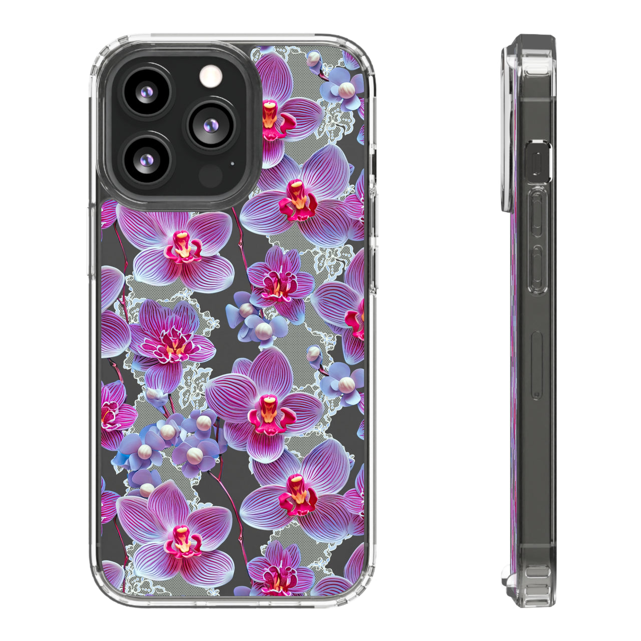 *Clear Case* Fuchsia Orchid - iPhone 13, iPhone 13 Mini, iPhone 13 Pro, iPhone 13 Pro Max - Supports Wireless Charging