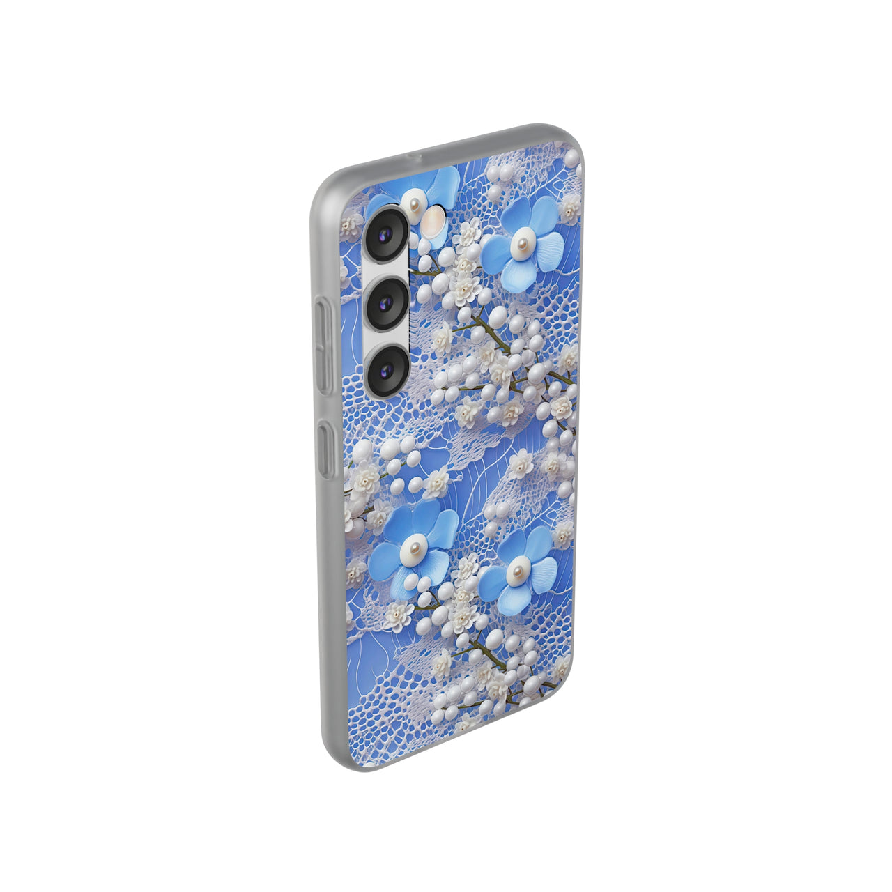 Pearls and Lace on Baby Blue - Flexi Cases for Samsung Galaxy S23, Samsung Galaxy S23 Plus, and Samsung Galaxy S23 Ultra