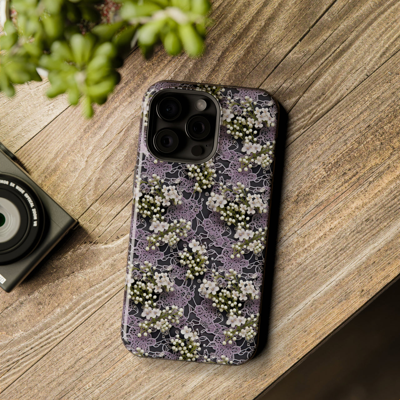 White Flowers on a Purple Bed - MagSafe Tough Case for iPhone 15, iPhone 15 Pro, iPhone 15 Plus, & iPhone 15 Pro Max